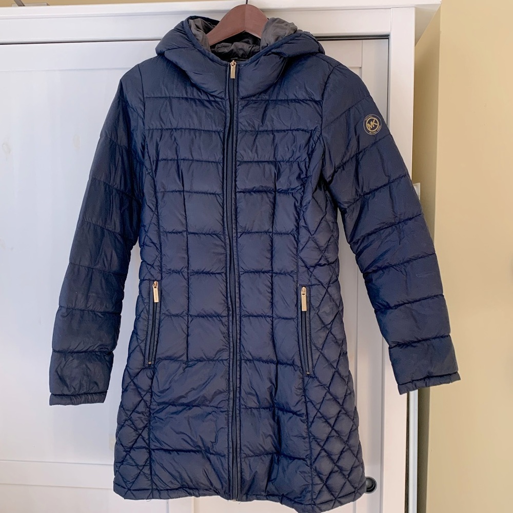 Michael Kors Down Fill Blue Quilted Puffer Coat